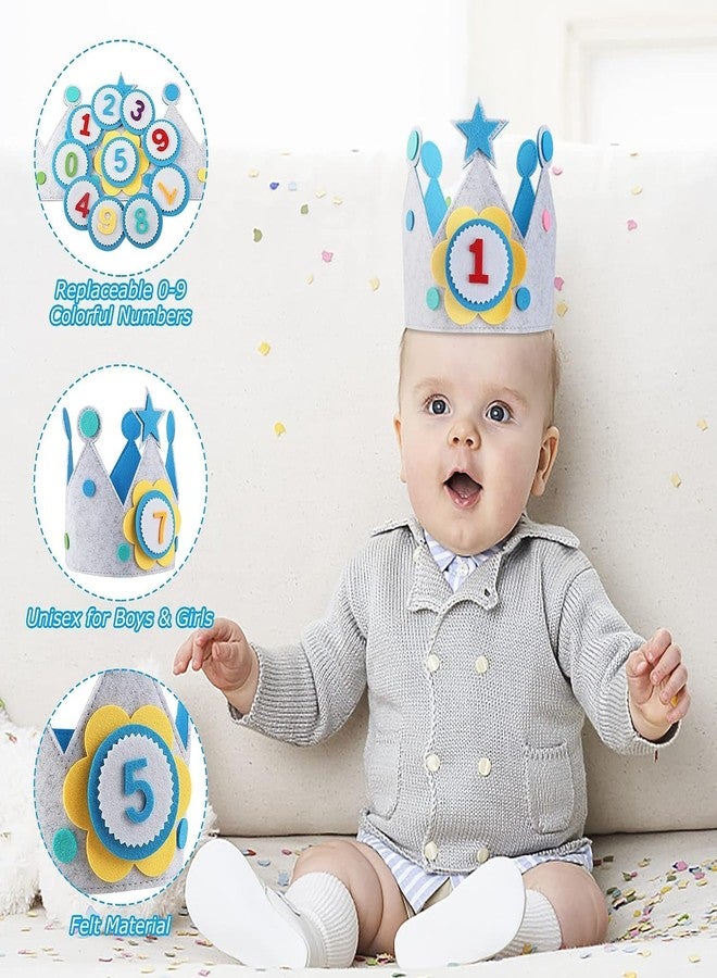 Incrizma Reusable Birthday Party Hat Crown for Kids, Felt HappyBirthday Hat with Adjustable Velcro, Girls Boys Baby Photo Props, Birthday Party Tiara for Children Aged 1-9 (Multi color - Blue) - Image 3
